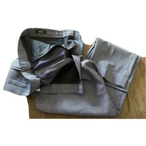 Boss Pants Mens 36X30 Blue Check Zipped Formal Business